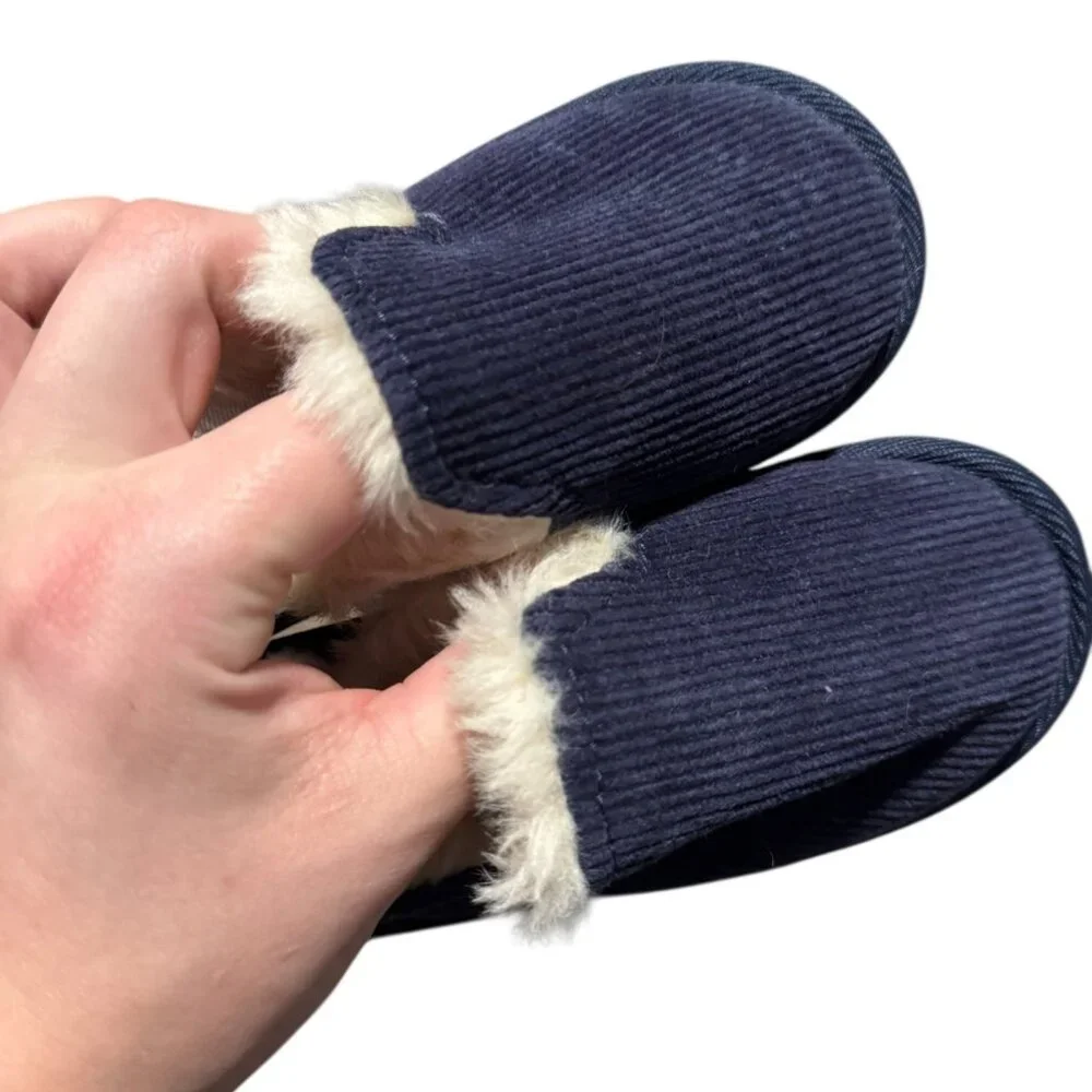Crewcuts Blue Corduroy Slippers Slip On Size 9 Kids Faux Fur Lined
